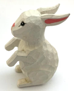 Bunny Rabbit Figurine White Wood Pink Ears Nose 4.75" Easter Decor Cottage - Picture 1 of 5