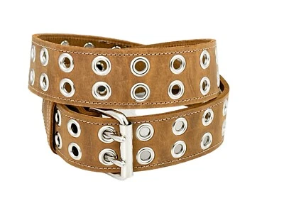 5MM THICK DOUBLE  LEATHER EYELET GROMMET WORK BELT  CONSTRUCTION SPORTS HEAVY - Image 1 of 4
