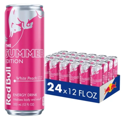 (24 Pack) Red Bull Summer Edition White Peach Energy Drink with Vitamins, 12 Oz