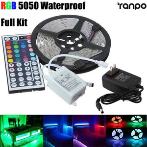 5M RGB Waterproof LED Strip Light 5050 SMD 300 LEDs 44 Key Remote 12V Full Kit - Picture 1 of 12