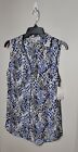 Ophelia Roe Womens Sleeveless V Neck Button Up Top Blouse Size S Black Blue NWT