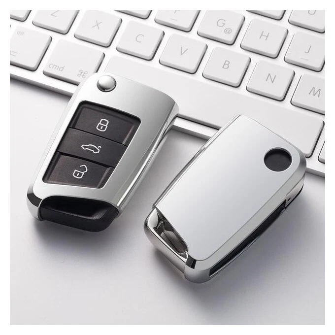 Cover Chiave Tpu Guscio Per Volkswagen Golf Polo Passat T-Roc Argento Custodia - Immagine 1 di 1