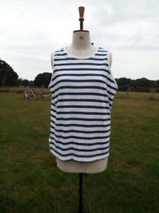 Blue & White Stripe Sleeveless Soft Knit Feel Stretch Top M&S Plus Size 20  BNWT