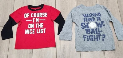 2 Camisetas de Manga Larga Gráficas de Navidad Invierno Divertidas para Niños Talla 3T Foto 1 de 4