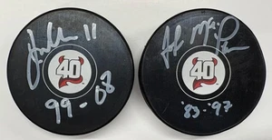 JOHN MADDEN JOHN MACLEAN AUTO NJ Devils 40th Anniversary Pucks with Insc JSA/COA - Picture 1 of 3