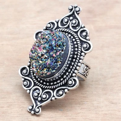 Titanium Drusy Gemstone Handmade Silver Jewelry  "6.5" - Image 1 of 4