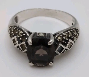Anillo vintage de plata esterlina Judith Jack cuarzo ahumado marcasita talla 8 - Imagen 1 de 8
