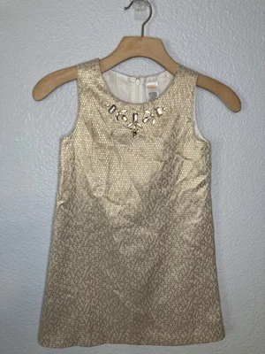 Gymboree Girls Size 7 Holiday Christmas Dress Gold Metallic Jeweled Lined - image 1 of 4