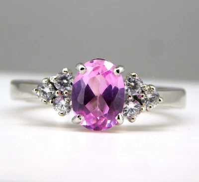 8x6 Floral Rosa Saphir 925 Sterlingsilber Jubiläumsring US 7 - Bild 1 von 4