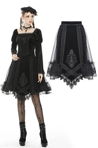 Falda corta de malla de terciopelo punk gótico vintage negra Dark in Love para mujer - Imagen 1 de 16