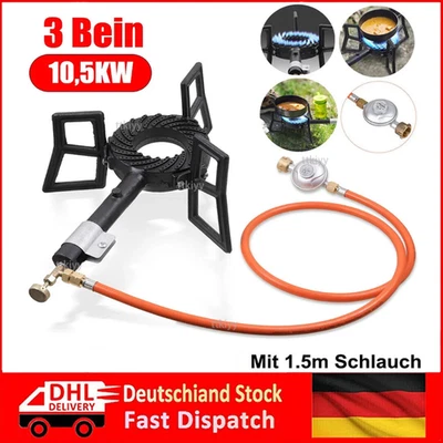 3 Fuß Gaskocher 10,5kw Hockerkocher Gasbrenner Campingkocher Wok Druckminderer - Bild 1 von 4
