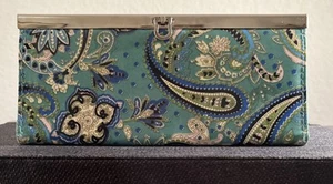 Nostalgic Unbranded Paisley Blue, White & Green Large Floral Wallet Pre-Owned - Picture 1 of 18