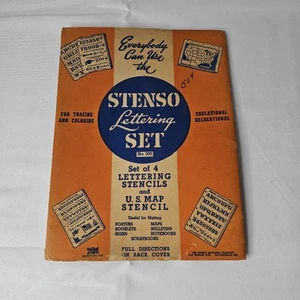 Juego de letras Stenso No.100 vintage de los años 40 - Kit completo de 4 plantillas con mapa de EE. UU.   - Imagen 1 de 8