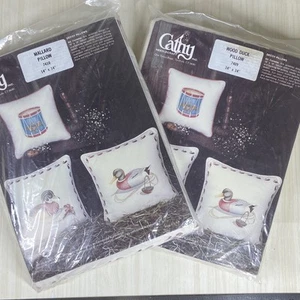 2 Vtg 80s DECOY DUCK Pillow Kit Hand Quilting Mallard Grannycore Quilted Cabin - Picture 1 of 11