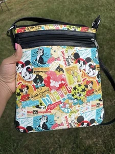 Disney Parks Crossbody Bag Mickey Minnie Mouse Cartoon Print Zip Shoulder Purse - Picture 1 of 5