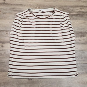 rag & bone New York Shirt Womens Small White Brown Striped 100% Cotton Crewneck - Picture 1 of 10