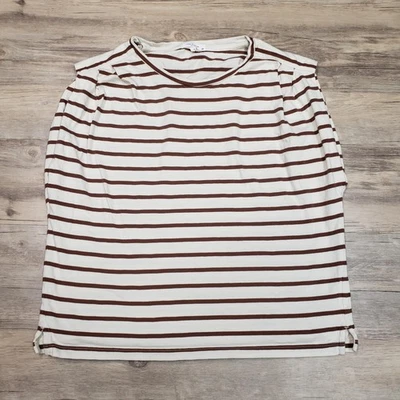 rag & bone New York Shirt Womens Small White Brown Striped 100% Cotton Crewneck - Image 1 of 4