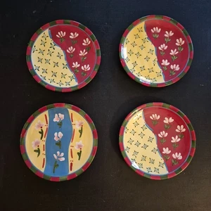 NEW Set of 4 Taboo Salad Plates by Dansk 9" 3 Wine 1 Saffron Handpainted Floral - Picture 1 of 12