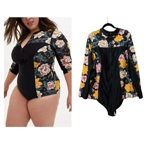 Nuovo costume da bagno Torrid 4 (4X 26) manica lunga nero pezzo unico zip protezione eruzioni cutanee zip - Foto 1 di 3