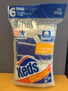 Calcetines de tubo deportivos Keds 1981 3 rayas sobre la pantorrilla paquete de 6 talla 8-11 sellados nuevos de colección - Imagen 1 de 5