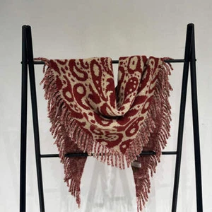Red Luxurious Fringe Wool and Lambswool Scarf for Women - Thick Warm 60 x 170 cm - Picture 1 of 3