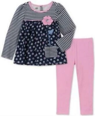 Kids Headquarters Baby Girls 2-Pc. Striped Floral-Print Top and Leggings Set - Изображение 1 из 4