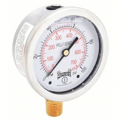 Winters PFQ1245-R1 Pressure Gauge 0–100 PSI – 4" Face, 1/2" NPT BTM - Image 1 of 2