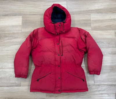 Vintage LL Bean Women's Down Parka Jacket MEDIUM Red Zip 90s USA Outdoor *STAINS - Image 1 of 4
