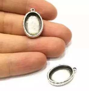 2 Oval Hammered Pendant Blank Bezel Base Setting Resin Antique Silver G16784 - Picture 1 of 4