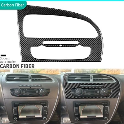 Cubierta de panel de interruptor de clima de CA de consola de fibra de carbono real para Seat Leon MK2 05-12 Foto 1 de 4