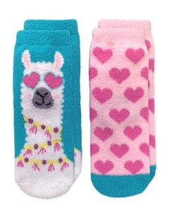 Girl's Cute Llama and Heart Fuzzy Slipper Socks 2 Pack Multi Small - Picture 1 of 4