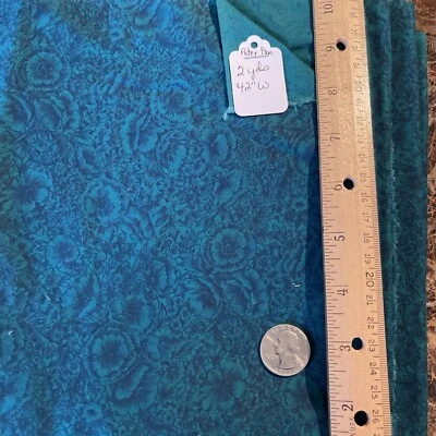 Vintage PETER PAN Fabric Inc Teal Calico Fabric Cotton 2 Yds. X 42”W - Image 1 of 4