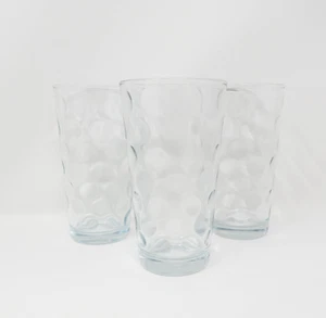 Set of 3 Vintage Coin Polka Dot Circleware Thumbprint Clear Glass Tumblers ~ 6" - Picture 1 of 6