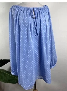 Talbots Light Blue White Polka Dot Long Sleeve Poly Tie Neck Lined Tunic Top 2X - Picture 1 of 6