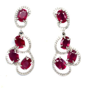 Heated 5 x 7 MM. Pink Ruby & White Cubic Zirconia Earrings 925 Sterling Silver