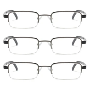 3 Pairs Mens Half Frame Lightweight Rectangular Reading Glasses Classic Readers - Picture 1 of 8
