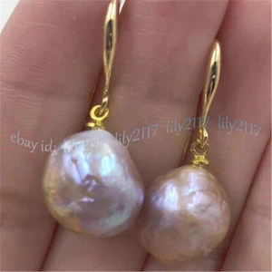 11-12mm Natural Baroque Multicolor Edison Keshi Pearl Dangle Gold Hook Earrings - Picture 1 of 7