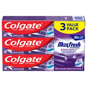 Colgate Max Fresh Knockout Whitening Toothpaste, Mint Fusion, 6.3 oz, 3 Pack - Picture 1 of 9