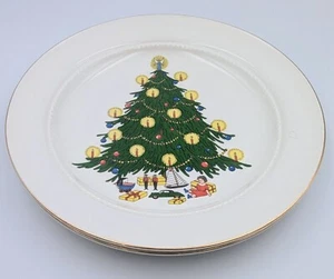2 Hall China Christmas Tree & Holly Pattern 10 1/4" Dinner Plates - Angel Topper - Picture 1 of 3