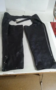 Mens 7XL Black Leather Motorcycle Riding Chaps Genuine Leather - Picture 1 of 9