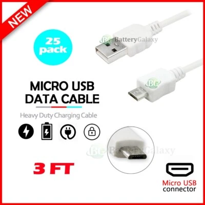 Lote a granel de 25 unidades al por mayor de carga de cable micro USB V9 para teléfonos blanco Foto 1 de 4