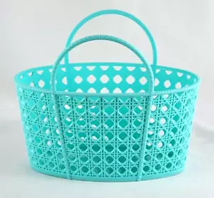 NEW Aqua Blue Oval Plastic Basket w Handle Gifts Toddler Tote Bag Easter 10" W - Picture 1 of 7