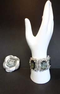 Vintage 1964-67 Sarah Coventry silberfarben filigran grau Smaragdschliff Stein Armband - Bild 1 von 12