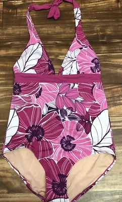 Nuevo Traje de baño de una pieza Jaclyn Smith para mujer talla 10 rosa floral halter top Foto 1 de 4