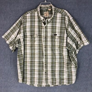 Red Head Shirt 3XL XXL Button Up Short Sleeve Pocket Outdoor Plaid Green Men's - Picture 1 of 10