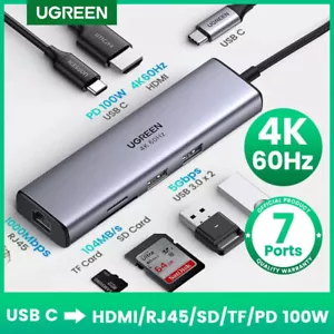 Ugreen 7 in 1 USB C HUB Adapter to USB 3.0 HDMI 4K 60Hz PD for Laptop Mac Dell - Picture 1 of 6