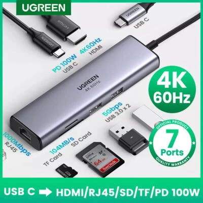 Ugreen 7 in 1 USB C HUB Adapter to USB 3.0 HDMI 4K 60Hz PD for Laptop Mac Dell - Image 1 of 4