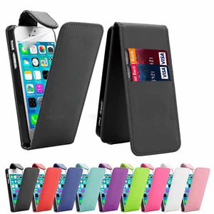 Flip Leather case Cover with Card Slots&clip for Apple Iphone 4/4s/5/5S/6/6S UK - Picture 1 of 32