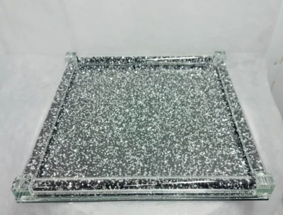 Black Tray Crushed Diamond Crystal Filled Square Vanity Tray 30cm - Image 1 of 4