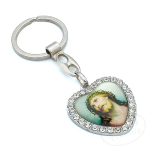 Llavero Jesús Corona de Espinas - Colgante en forma de corazón con incrustaciones de diamantes de imitación - Imagen 1 de 4